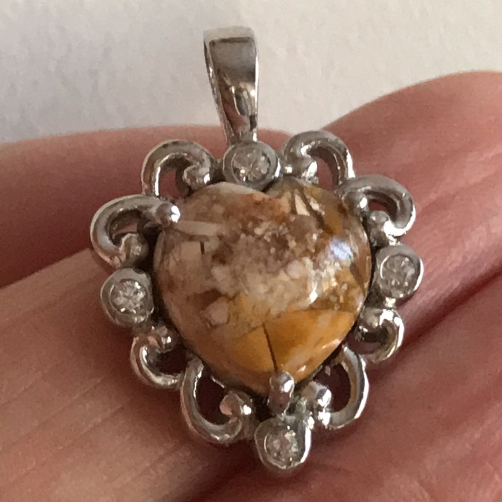 Sterling Silver Australian Jasper & White Topaz Heart Pendant